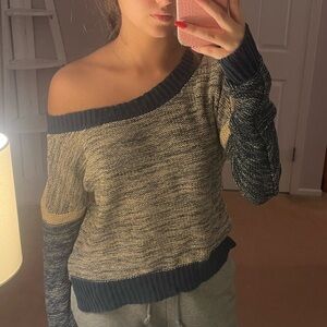 Blu Pepper Off-Shoulder Sweater in Navy and Cream